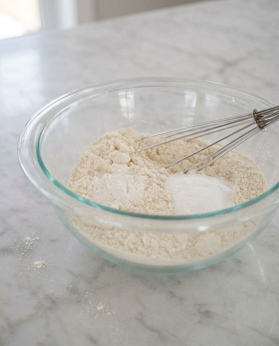 Various ingredients like flour, butter, and peanut butter laid out on a marble surface with a kitchen scale.