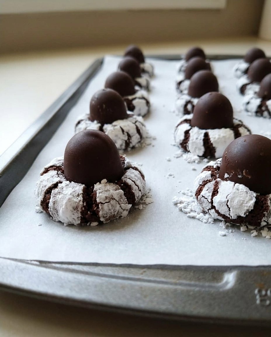 A cross section of a cherry cordial cookie showing the chocolate cherry filling and buttery base