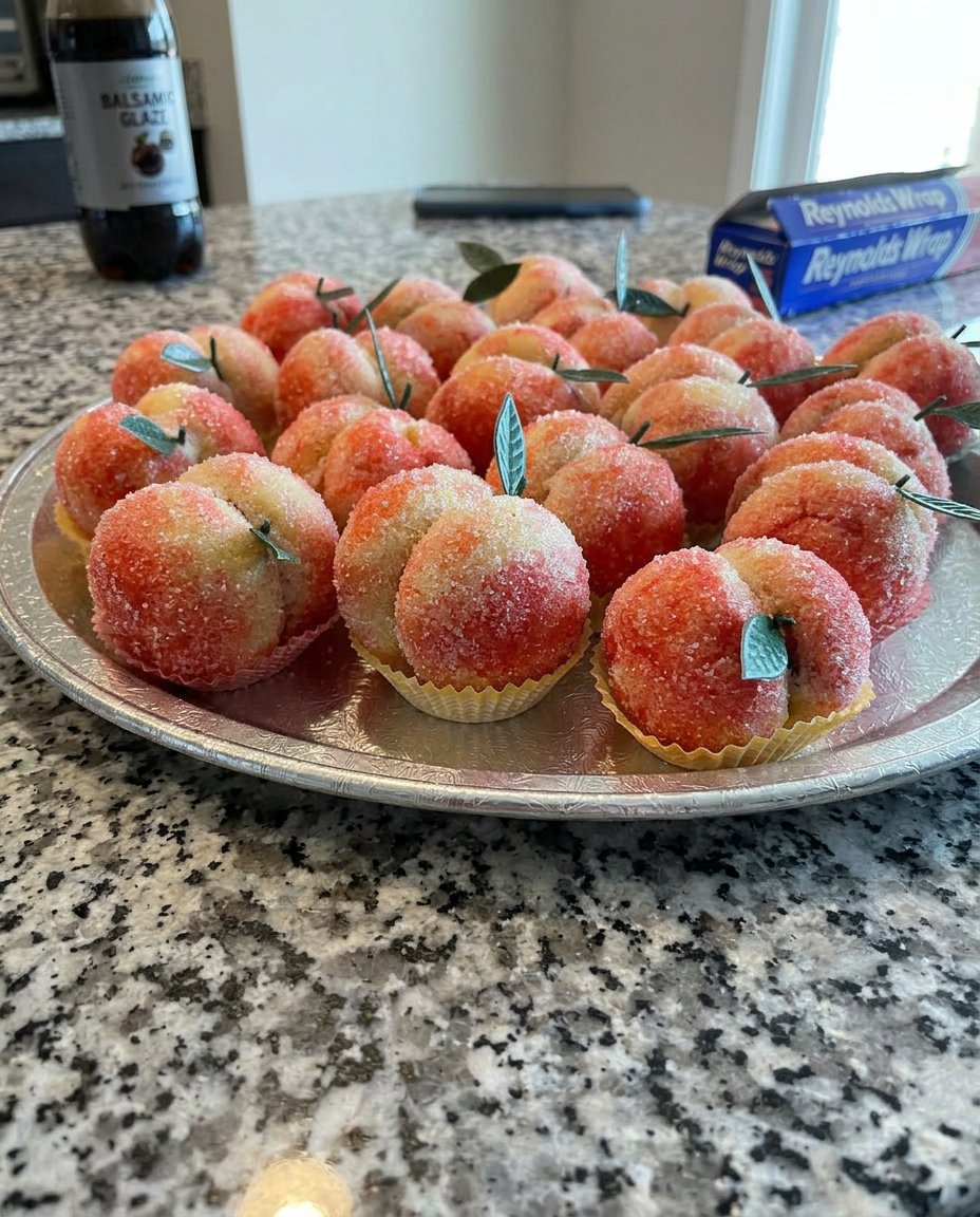 A cross section of a peach cookie showing the jammy filling and crisp crumble