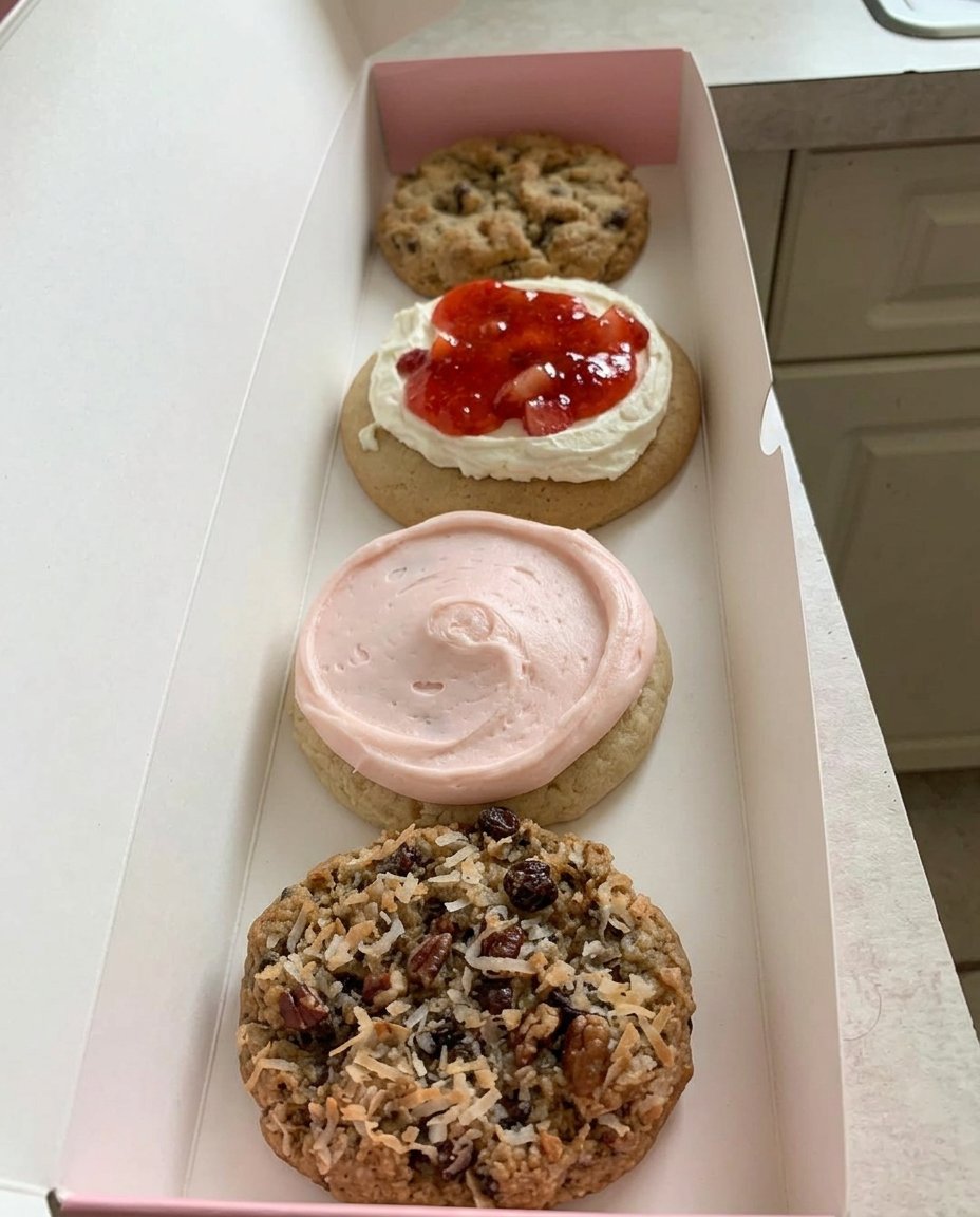 A stack of thick cookies with melting chocolate chips