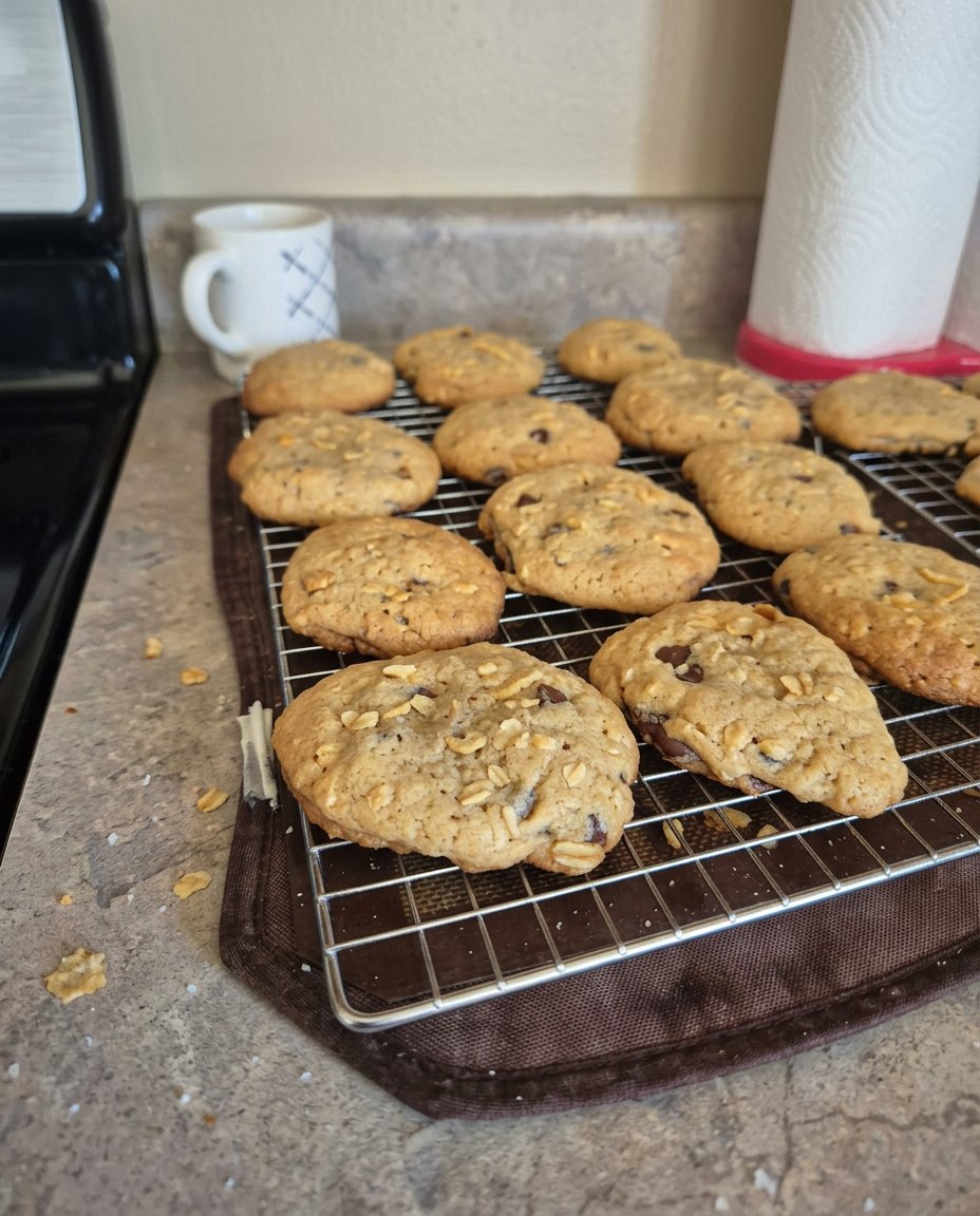Potato chip chocolate chip cookies served with a glass of milk.