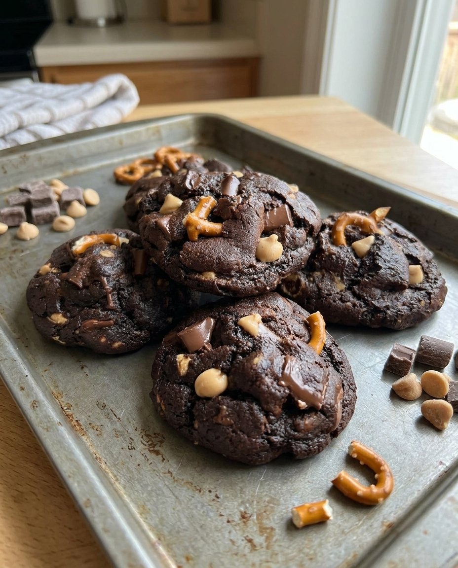 A stack of thick milk chocolate chip cookies showing a soft center and golden edges.