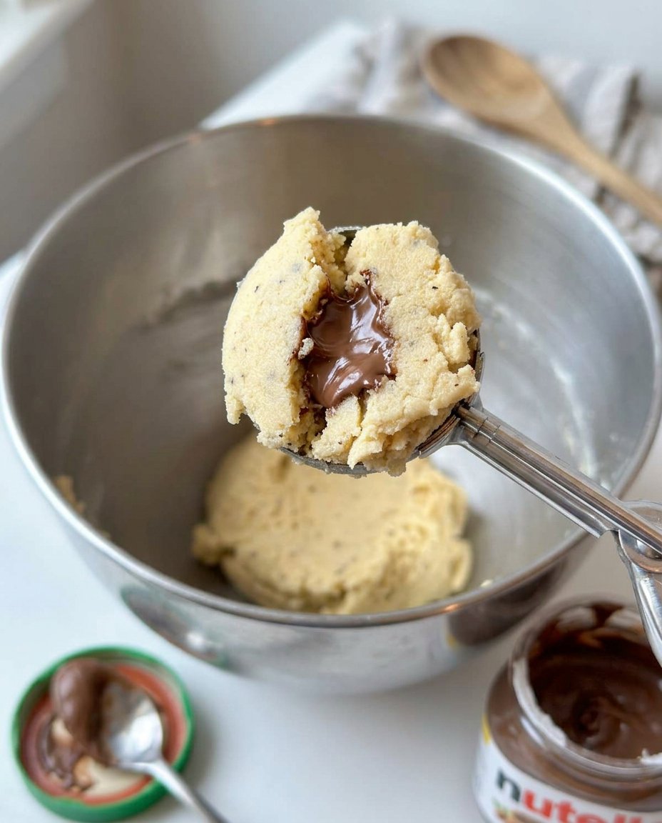 Measured ingredients for Nutella stuffed cookies including browned butter and sea salt