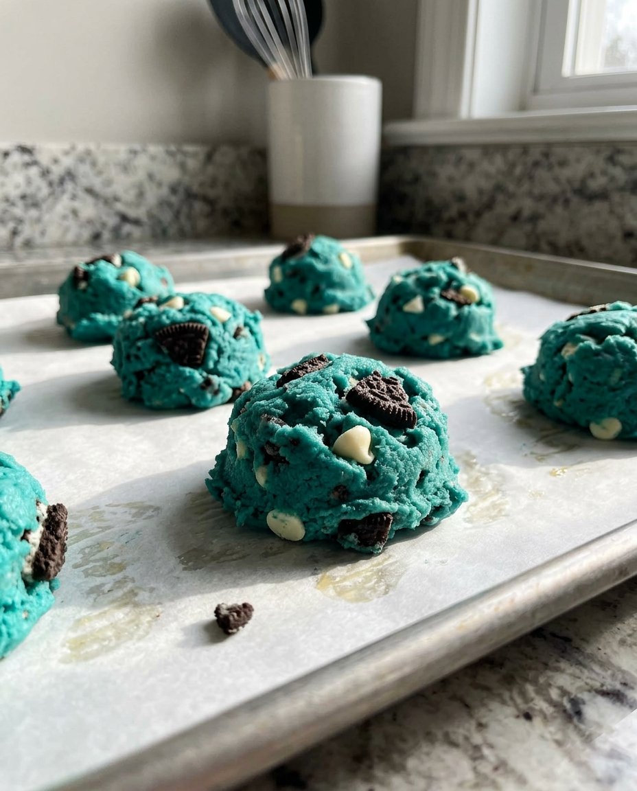 Close up of blue cookie dough texture showing aeration