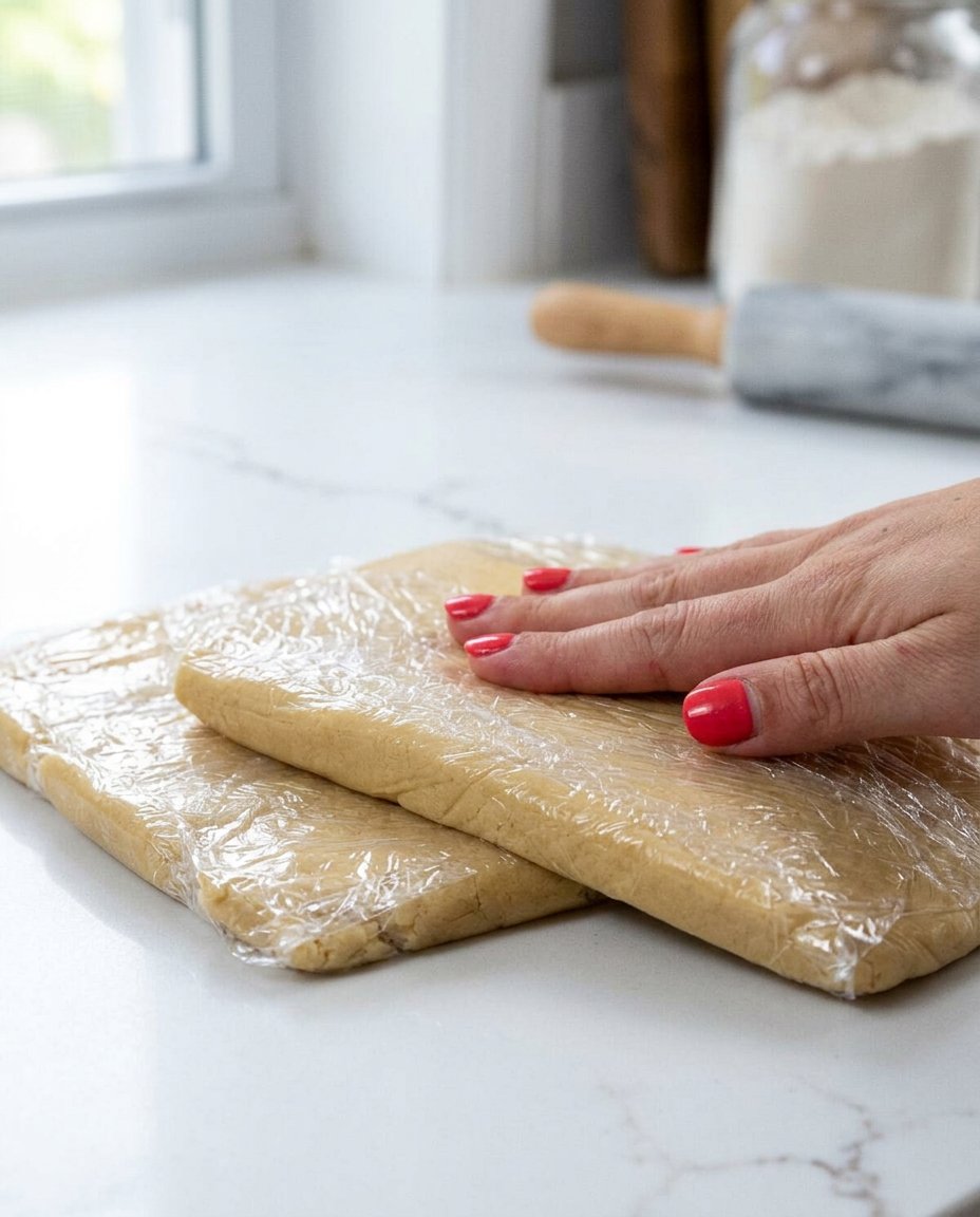 Chilled dough being rolled out for linzer cookies.