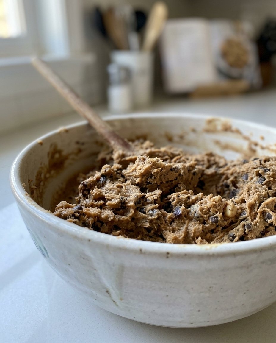Baker using a rolling pin to flatten peanut cookie dough to exactly 1/8 inch thickness on a floured surface.