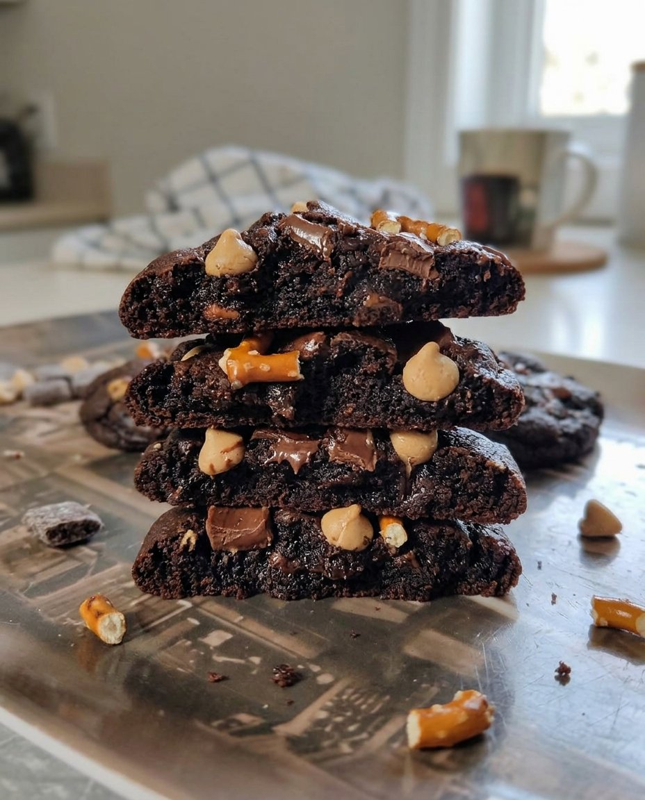 Measured ingredients for devil's food cookies including cake mix and fats.