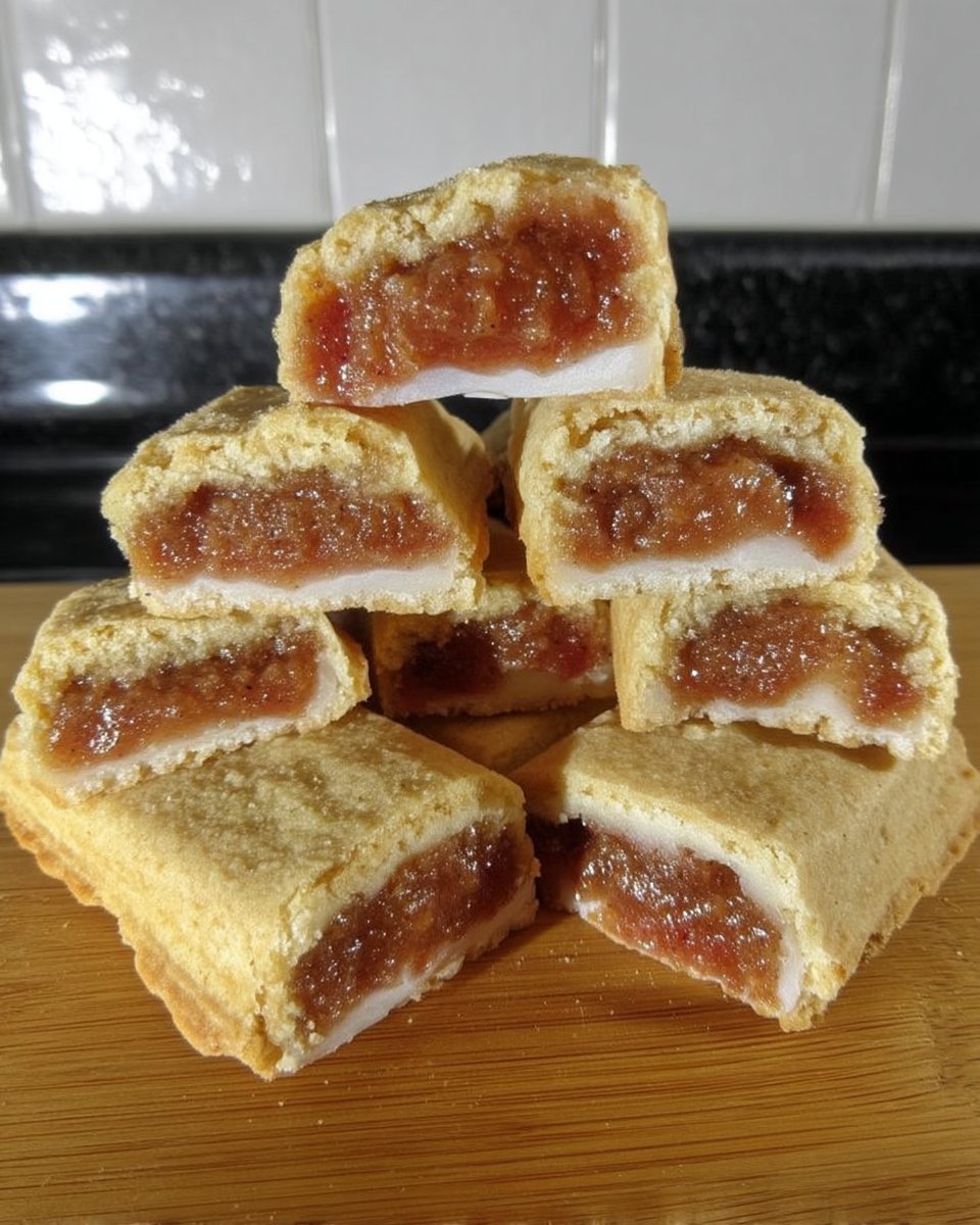 Apple newtons served on a platter with a cup of tea