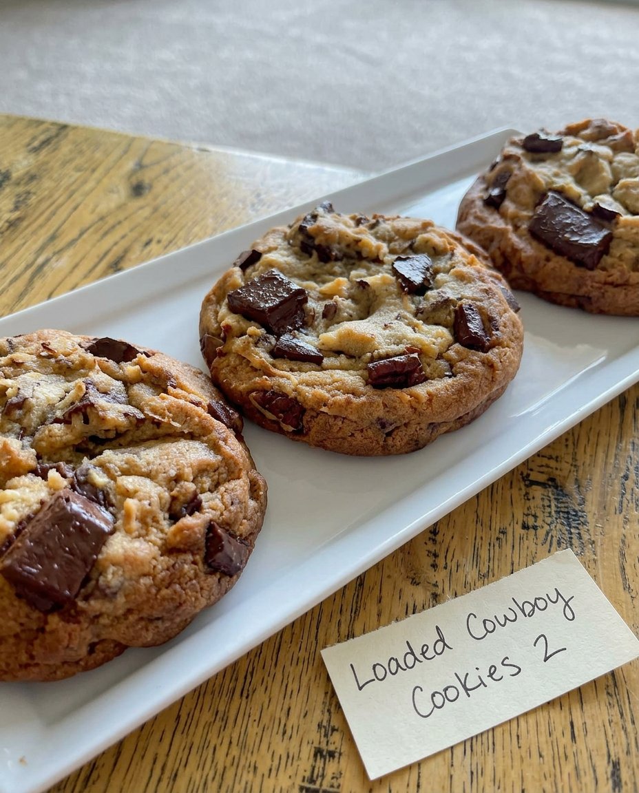 Cowboy cookies served with a cup of coffee