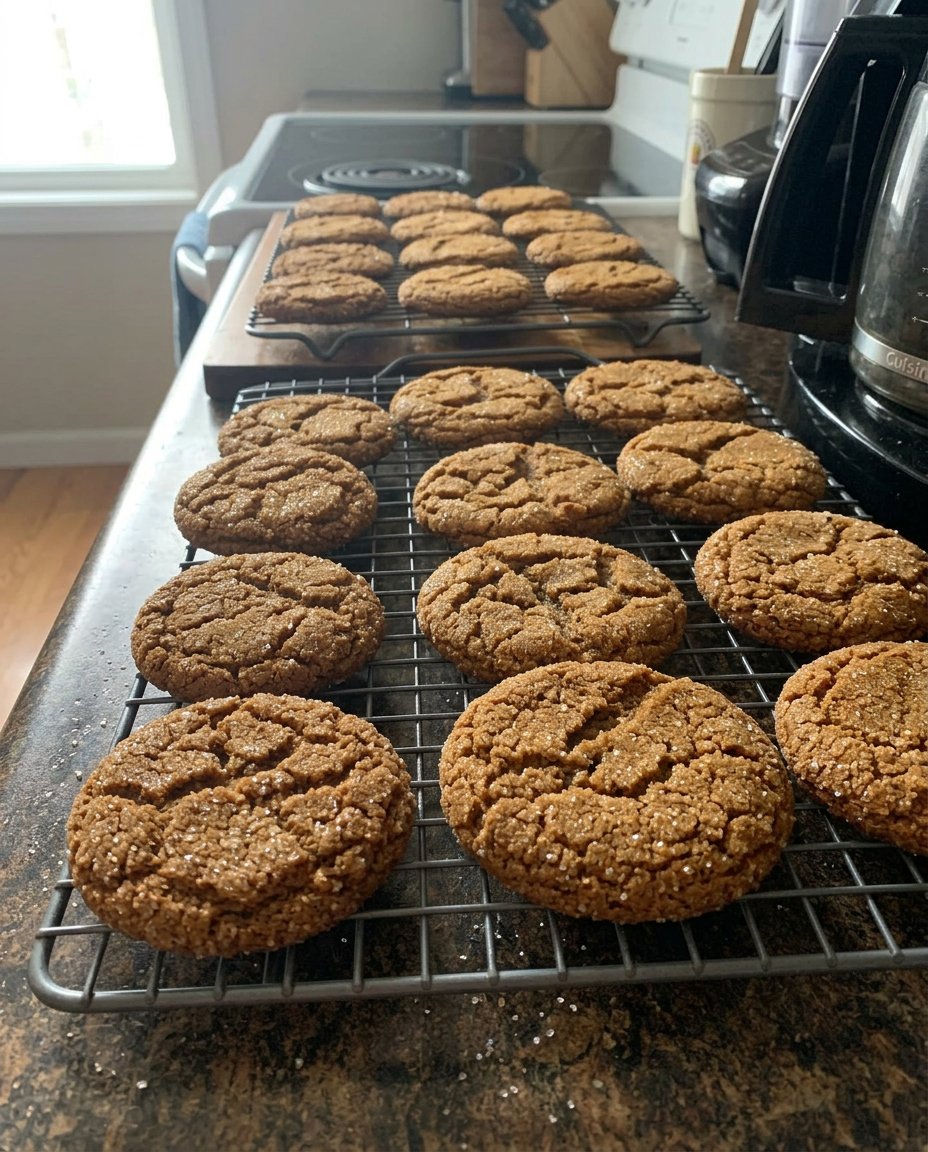 A ginger cookie served on a plate next to a cup of British tea