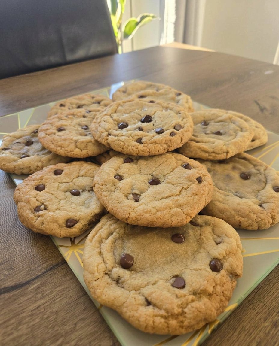 Gluten free chocolate chip cookies served with a cup of tea