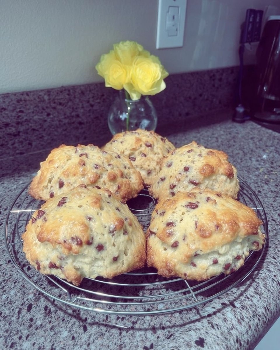 A large thick chocolate chip cookie served on a white plate next to a cup of hot tea.