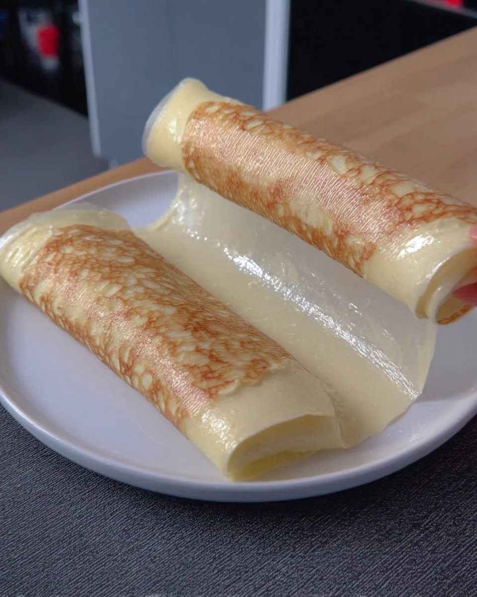 A hand rolling a hot tuile cookie around a wooden dowel