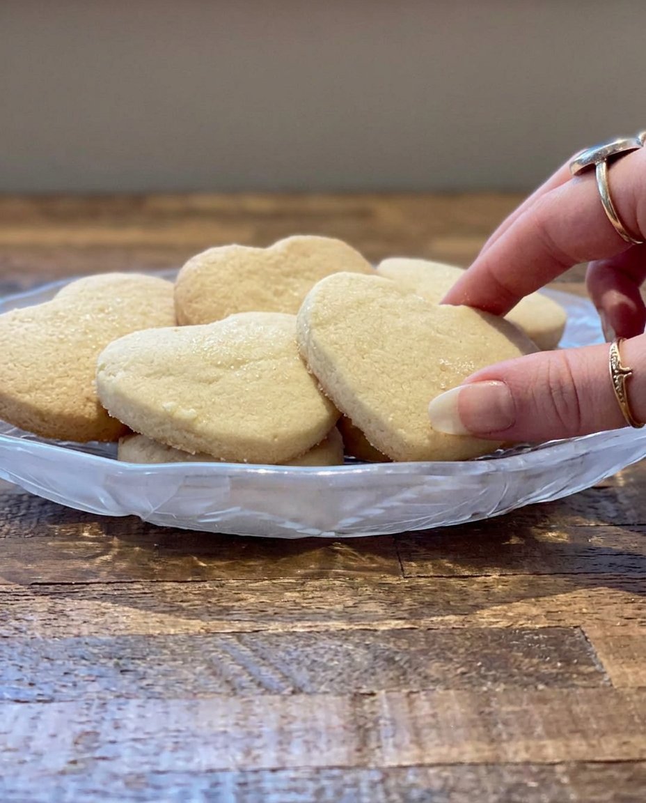 A close up of Shortbread Cookies 2 showing the crumbly texture and buttery golden edges.
