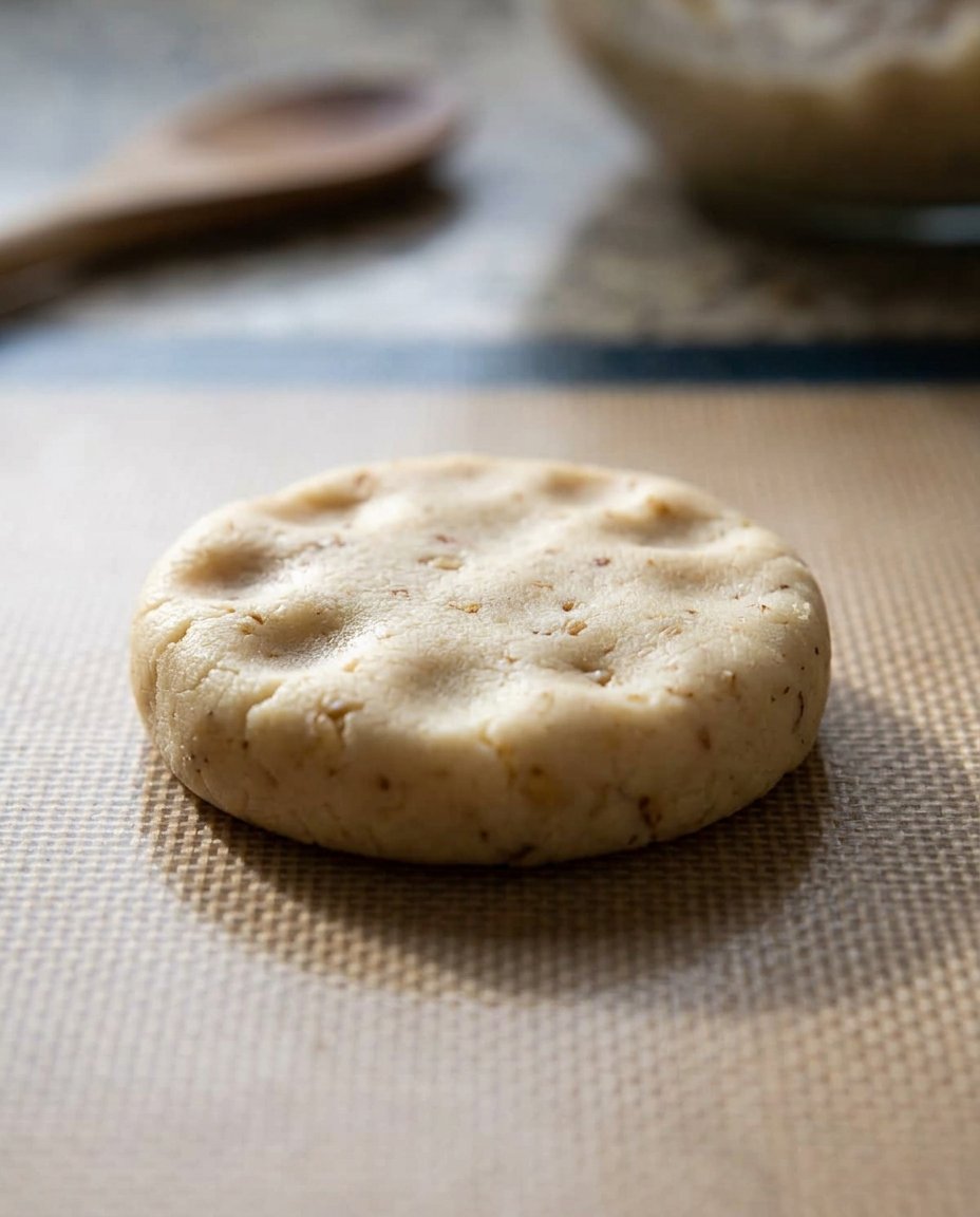 Two logs of walnut shortbread dough wrapped in plastic film sitting on a refrigerator shelf