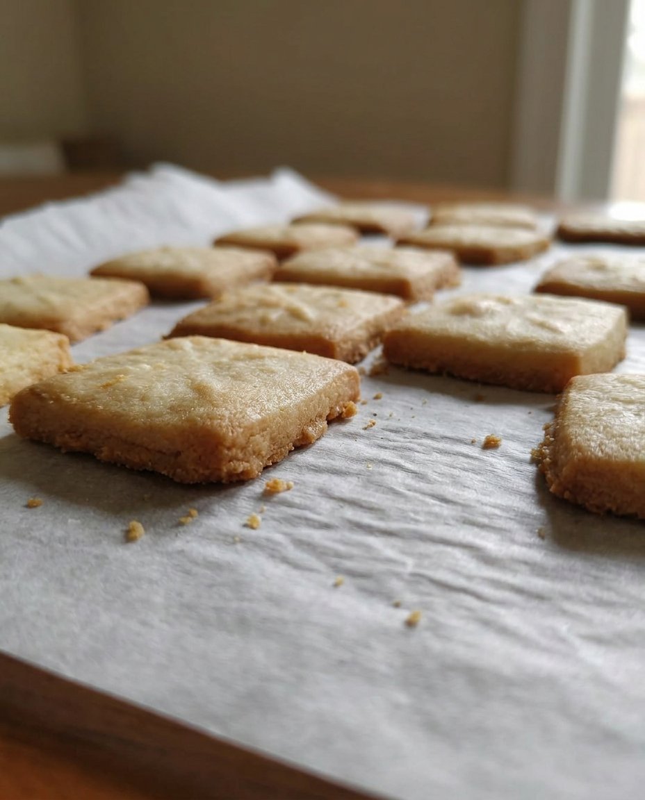 Shortbread cookies served on a plate with a cup of tea