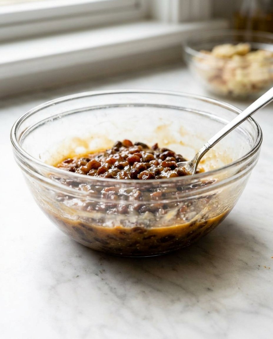 Dark spiced cookie dough with molasses being mixed