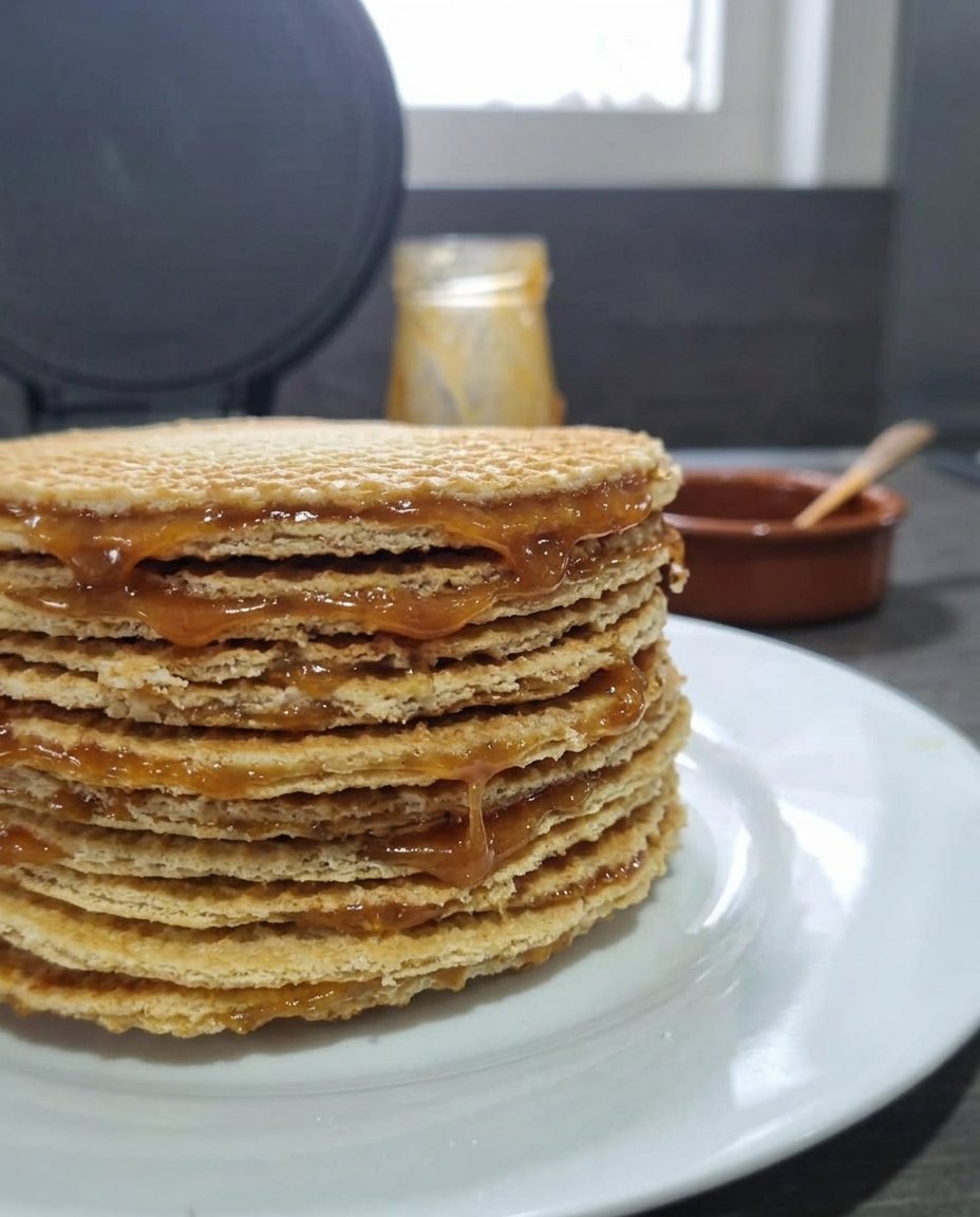 A stroopwafel resting on top of a steaming cup of coffee