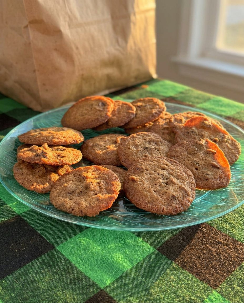 A stack of thin chocolate chip cookies showing crispy edges and chewy centers.
