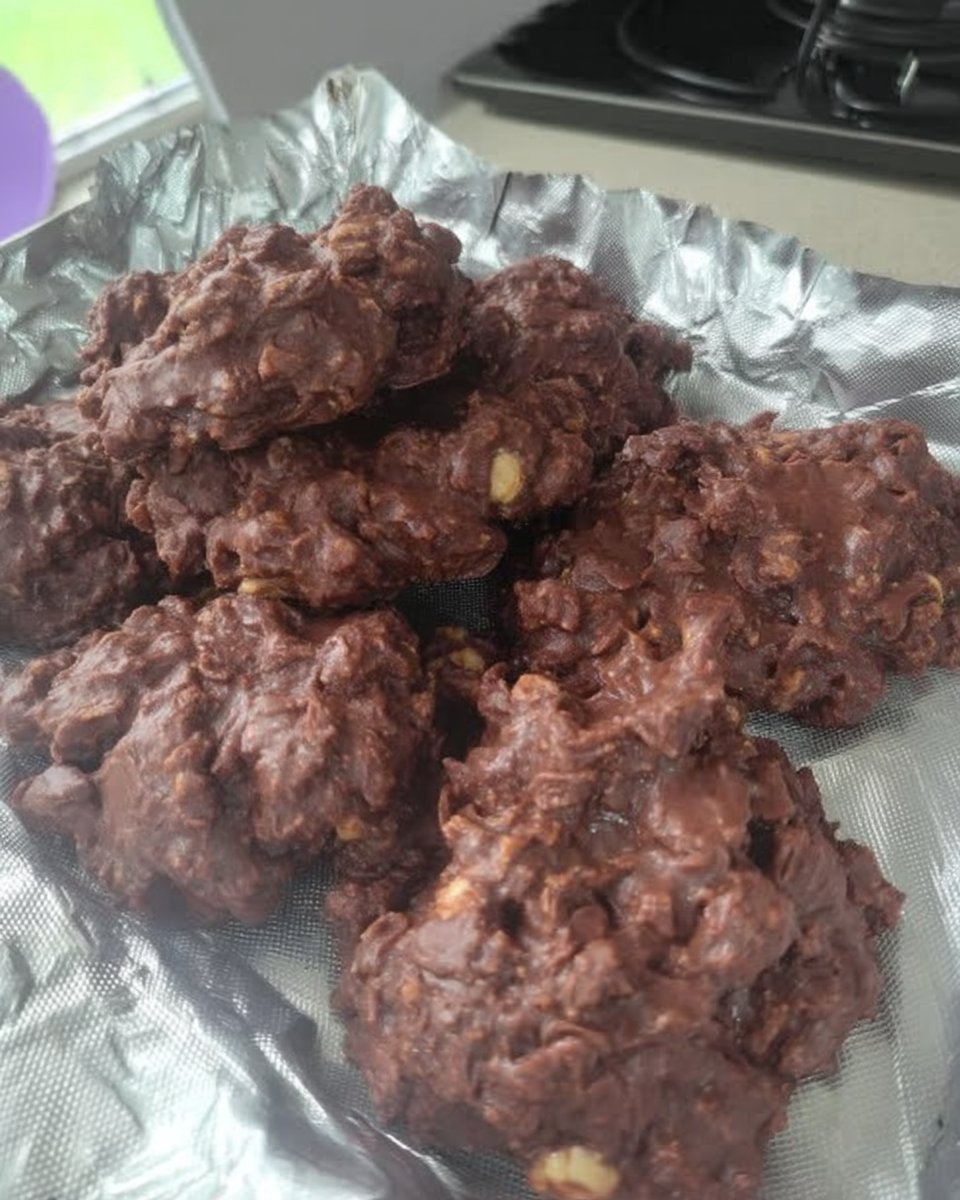 No bake cookies served on a ceramic plate with tea