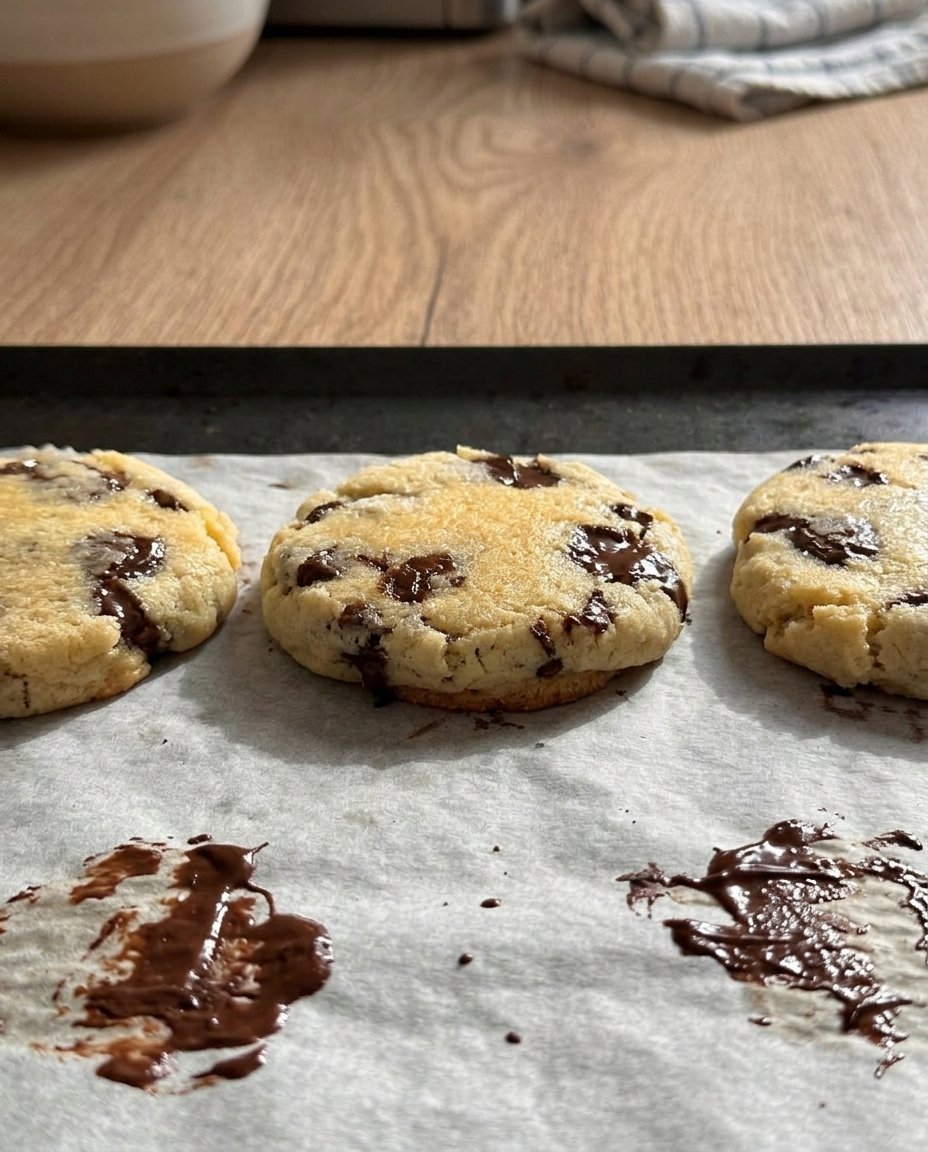 A cross section of a large peanut butter cookie showing a molten creamy peanut butter center.