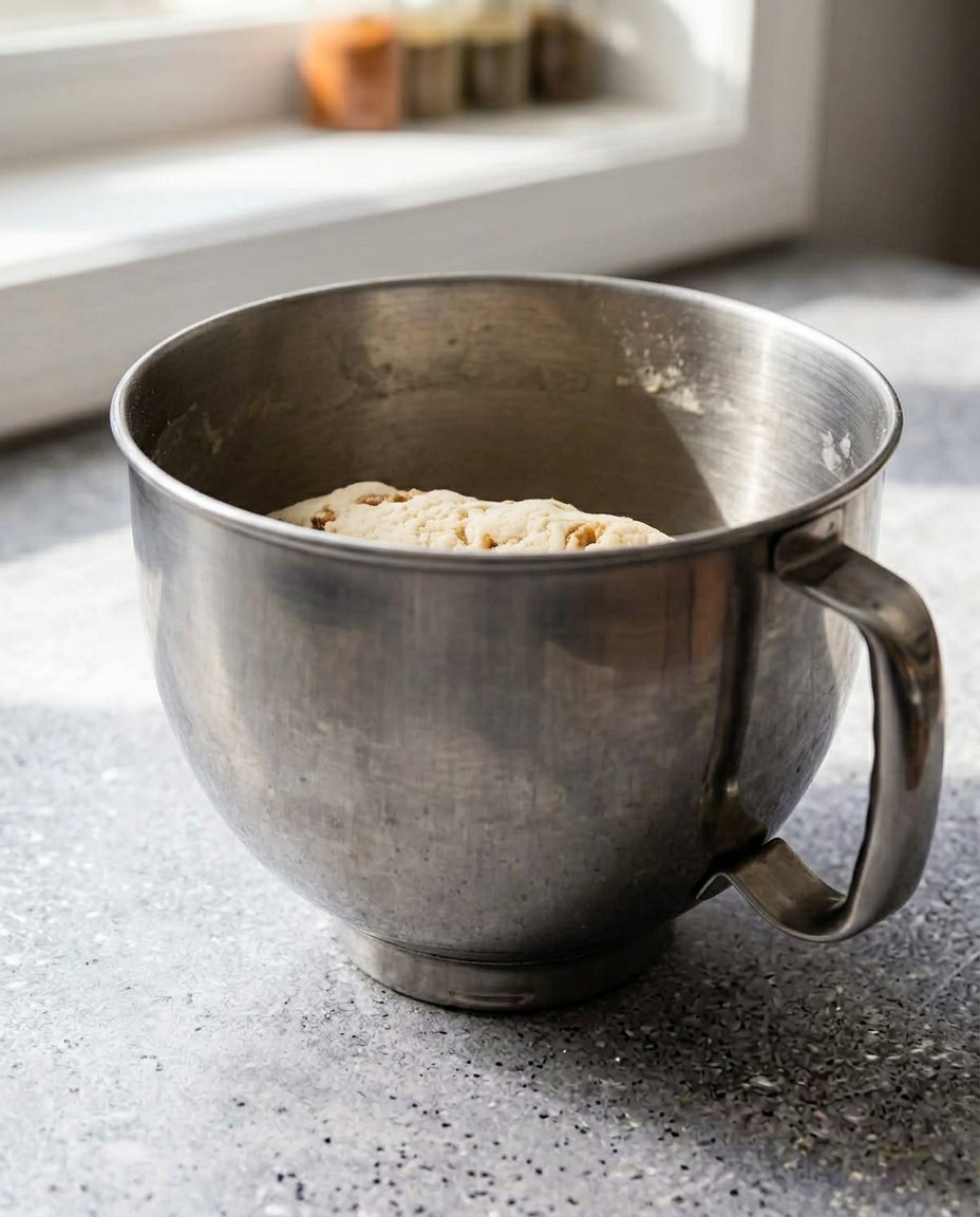 Bowls of whole wheat flour, light brown sugar, unsalted butter, and toasted walnuts on a kitchen counter