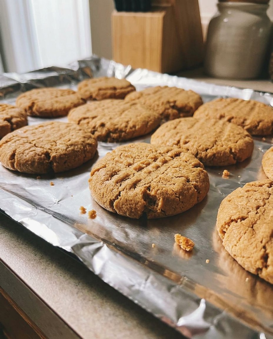 Baked gluten free peanut butter cookies cooling on a wire rack