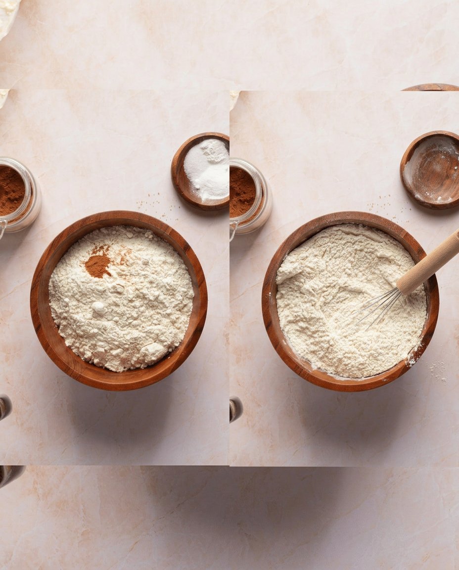 Overhead view of brown sugar, melted butter, flour, and cinnamon