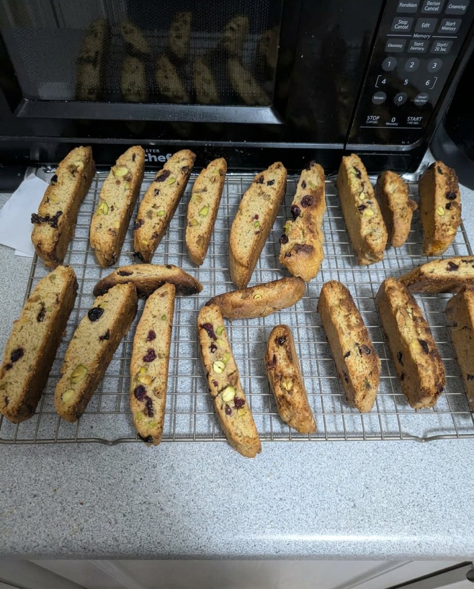 Close up of Cranberry Pistachio Biscotti 2 showing the crumb structure