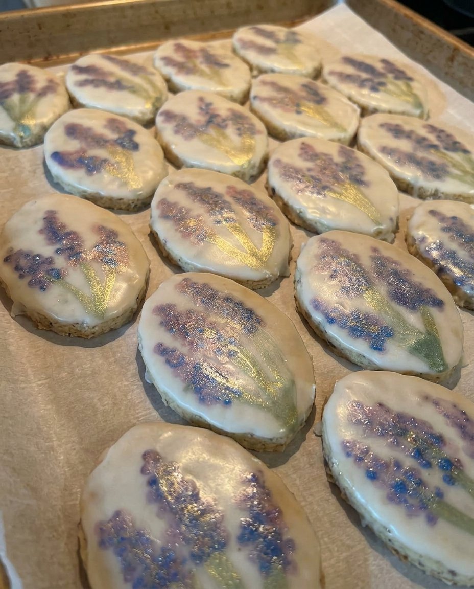 Perfectly baked lavender shortbread cookies showing crumb texture
