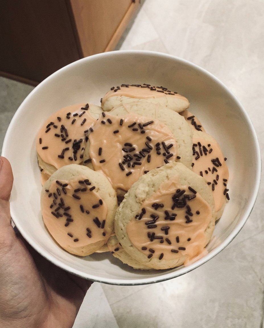Perfect vegan sugar cookies showing smooth surface and sharp edges